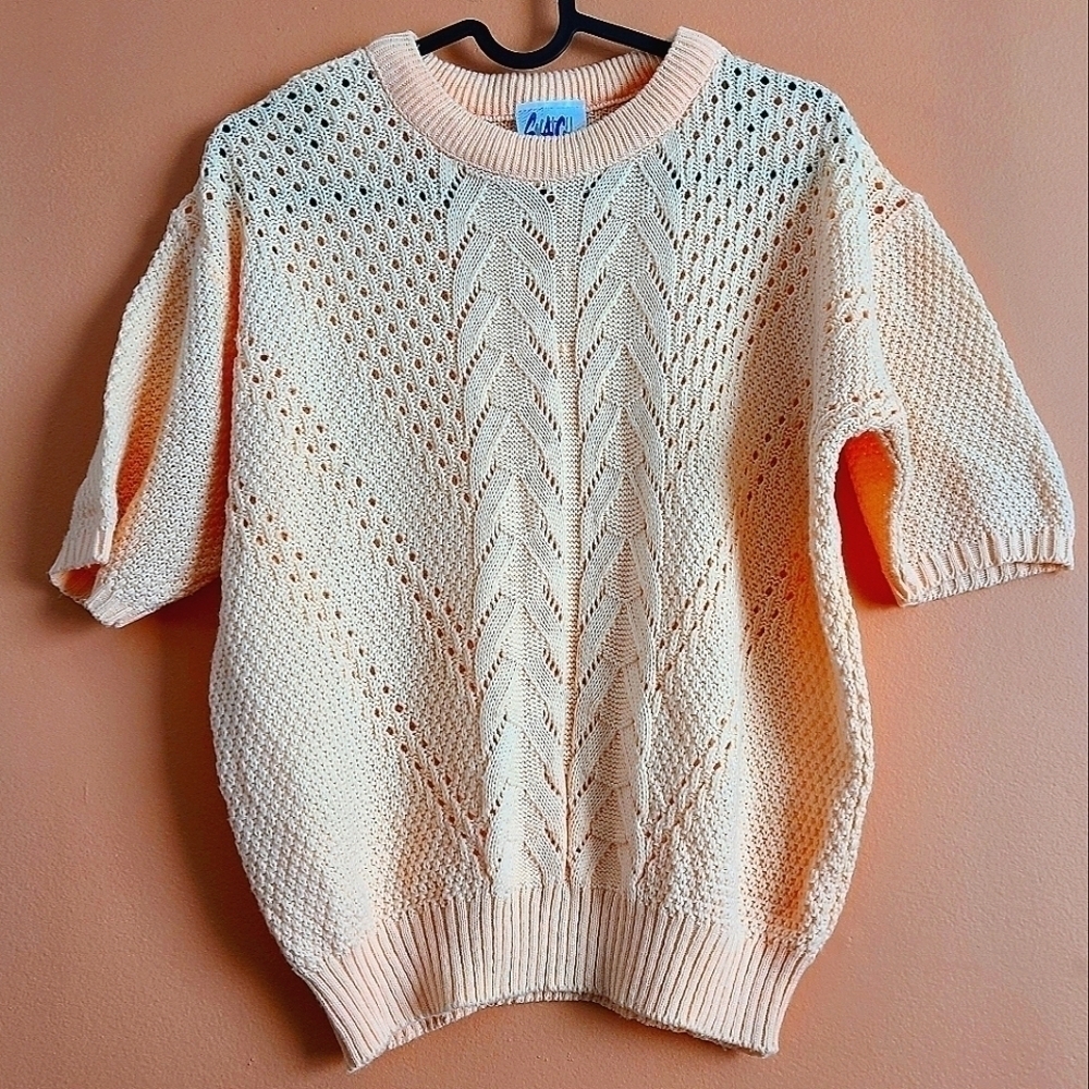 Vintage Peach Knit Shortsleeve Sweater S